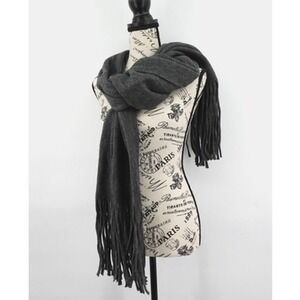 Lucky Brand Maxi Scarf Gray Wrap Fringe Travel Soft Cozy Chunky Women Men Unisex